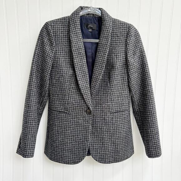 J.Crew Parke Blazer Wool Houndstooth Plaid Black Gray Jacket Women Size 2 - Picture 1 of 5